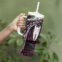 New Zealand Aotearoa Tumbler With Handle Maori Hei Rehua Paua Shell Glitter Pink LT05 - Polynesian Pride