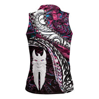New Zealand Aotearoa Women Sleeveless Polo Shirt Maori Hei Rehua Paua Shell Glitter Pink LT05 - Polynesian Pride