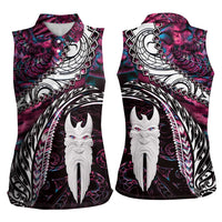 New Zealand Aotearoa Women Sleeveless Polo Shirt Maori Hei Rehua Paua Shell Glitter Pink LT05 - Polynesian Pride