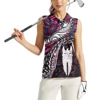 New Zealand Aotearoa Women Sleeveless Polo Shirt Maori Hei Rehua Paua Shell Glitter Pink LT05 - Polynesian Pride
