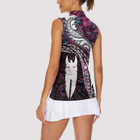 New Zealand Aotearoa Women Sleeveless Polo Shirt Maori Hei Rehua Paua Shell Glitter Pink LT05 - Polynesian Pride