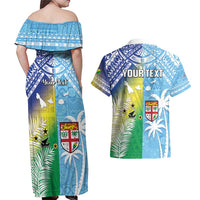 Personalised Happy Malampa Fiji Day Couples Matching Off Shoulder Maxi Dress and Hawaiian Shirt Half Mix Style LT05 - Polynesian Pride