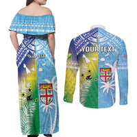 Personalised Happy Malampa Fiji Day Couples Matching Off Shoulder Maxi Dress and Long Sleeve Button Shirt Half Mix Style LT05 - Polynesian Pride