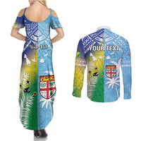 Personalised Happy Malampa Fiji Day Couples Matching Summer Maxi Dress and Long Sleeve Button Shirt Half Mix Style LT05 - Polynesian Pride