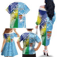 Personalised Happy Malampa Fiji Day Family Matching Off The Shoulder Long Sleeve Dress and Hawaiian Shirt Half Mix Style LT05 - Polynesian Pride