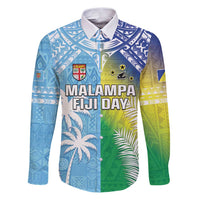 Personalised Happy Malampa Fiji Day Family Matching Puletasi and Hawaiian Shirt Half Mix Style LT05 Dad's Shirt - Long Sleeve Blue - Polynesian Pride