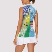 Personalised Happy Malampa Fiji Day Women Sleeveless Polo Shirt Half Mix Style LT05 - Polynesian Pride
