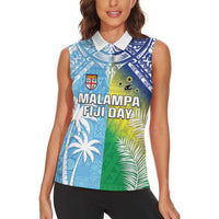 Personalised Happy Malampa Fiji Day Women Sleeveless Polo Shirt Half Mix Style LT05 - Polynesian Pride