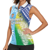 Personalised Happy Malampa Fiji Day Women Sleeveless Polo Shirt Half Mix Style LT05 - Polynesian Pride