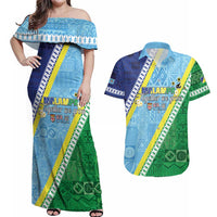 Love Malampa Fiji Day Couples Matching Off Shoulder Maxi Dress and Hawaiian Shirt Together We Grow LT05 Blue - Polynesian Pride