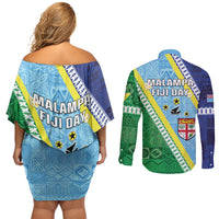 Love Malampa Fiji Day Couples Matching Off Shoulder Short Dress and Long Sleeve Button Shirt Together We Grow LT05 - Polynesian Pride