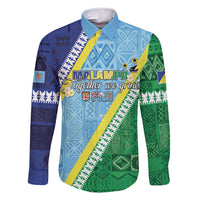 Love Malampa Fiji Day Family Matching Summer Maxi Dress and Hawaiian Shirt Together We Grow LT05 Dad's Shirt - Long Sleeve Blue - Polynesian Pride