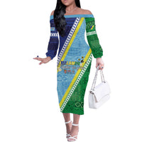 Love Malampa Fiji Day Off The Shoulder Long Sleeve Dress Together We Grow LT05 Women Blue - Polynesian Pride