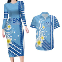 Personalised Federated States of Micronesia Couples Matching Long Sleeve Bodycon Dress and Hawaiian Shirt Happy 38th Independence Anniversary LT05 Blue - Polynesian Pride