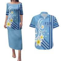 Personalised Federated States of Micronesia Couples Matching Puletasi and Hawaiian Shirt Happy 38th Independence Anniversary LT05 Blue - Polynesian Pride