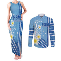 Personalised Federated States of Micronesia Couples Matching Tank Maxi Dress and Long Sleeve Button Shirt Happy 38th Independence Anniversary LT05 Blue - Polynesian Pride