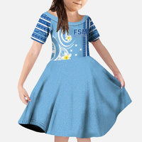 Personalised Federated States of Micronesia Family Matching Off Shoulder Maxi Dress and Hawaiian Shirt Happy 38th Independence Anniversary LT05 Daughter's Dress Blue - Polynesian Pride
