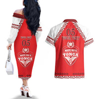 Custom Tonga Mate Maa Rugby Couples Matching Off The Shoulder Long Sleeve Dress and Hawaiian Shirt Go Champions LT05 - Polynesian Pride