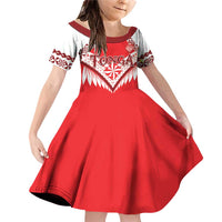 Custom Tonga Mate Maa Rugby Family Matching Off Shoulder Short Dress and Hawaiian Shirt Go Champions LT05 Daughter's Dress Red - Polynesian Pride
