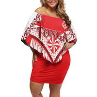 Custom Tonga Mate Maa Rugby Family Matching Off Shoulder Short Dress and Hawaiian Shirt Go Champions LT05 Mom's Dress Red - Polynesian Pride