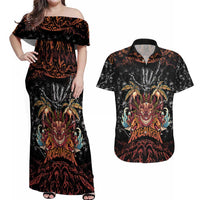 Aloha Halloween Couples Matching Off Shoulder Maxi Dress and Hawaiian Shirt Horror Tiki Heavy Metal Style LT05 Black - Polynesian Pride