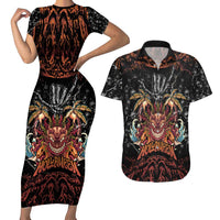 Aloha Halloween Couples Matching Short Sleeve Bodycon Dress and Hawaiian Shirt Horror Tiki Heavy Metal Style LT05 Black - Polynesian Pride