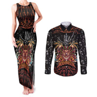 Aloha Halloween Couples Matching Tank Maxi Dress and Long Sleeve Button Shirt Horror Tiki Heavy Metal Style LT05 Black - Polynesian Pride