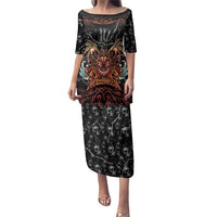 Aloha Halloween Family Matching Puletasi and Hawaiian Shirt Horror Tiki Heavy Metal Style LT05 Mom's Dress Black - Polynesian Pride