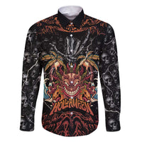 Aloha Halloween Family Matching Short Sleeve Bodycon Dress and Hawaiian Shirt Horror Tiki Heavy Metal Style LT05 Dad's Shirt - Long Sleeve Black - Polynesian Pride