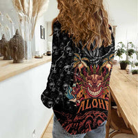 Aloha Halloween Women Casual Shirt Horror Tiki Heavy Metal Style - Polynesian Pride
