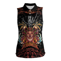 Aloha Halloween Women Sleeveless Polo Shirt Horror Tiki Heavy Metal Style LT05 Female Black - Polynesian Pride