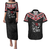 Aotearoa Toitu Te Tiriti Couples Matching Puletasi and Hawaiian Shirt New Zealand Honour The Treaty LT05 Black - Polynesian Pride