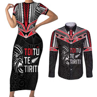 Aotearoa Toitu Te Tiriti Couples Matching Short Sleeve Bodycon Dress and Long Sleeve Button Shirt New Zealand Honour The Treaty LT05 Black - Polynesian Pride