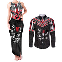 Aotearoa Toitu Te Tiriti Couples Matching Tank Maxi Dress and Long Sleeve Button Shirt New Zealand Honour The Treaty LT05 Black - Polynesian Pride