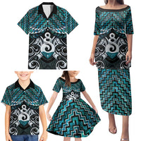 New Zealand Maori Family Matching Puletasi and Hawaiian Shirt Poutama Pikorua Turquoise Paua Shell LT05 - Polynesian Pride