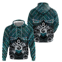 New Zealand Maori Hoodie Poutama Pikorua Turquoise Paua Shell LT05 - Polynesian Pride