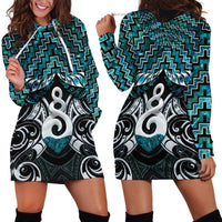 New Zealand Maori Hoodie Dress Poutama Pikorua Turquoise Paua Shell LT05 - Polynesian Pride