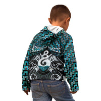 New Zealand Maori Kid Hoodie Poutama Pikorua Turquoise Paua Shell LT05 - Polynesian Pride