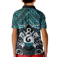 New Zealand Maori Kid Polo Shirt Poutama Pikorua Turquoise Paua Shell LT05 - Polynesian Pride