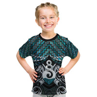 New Zealand Maori Kid T Shirt Poutama Pikorua Turquoise Paua Shell LT05 Turquoise - Polynesian Pride