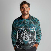 New Zealand Maori Long Sleeve Polo Shirt Poutama Pikorua Turquoise Paua Shell LT05 - Polynesian Pride
