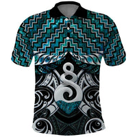 New Zealand Maori Polo Shirt Poutama Pikorua Turquoise Paua Shell LT05 Turquoise - Polynesian Pride