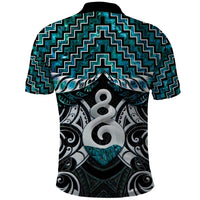 New Zealand Maori Polo Shirt Poutama Pikorua Turquoise Paua Shell LT05 - Polynesian Pride