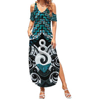 New Zealand Maori Summer Maxi Dress Poutama Pikorua Turquoise Paua Shell LT05 Women Turquoise - Polynesian Pride