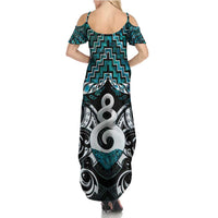 New Zealand Maori Summer Maxi Dress Poutama Pikorua Turquoise Paua Shell LT05 - Polynesian Pride