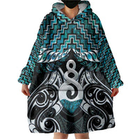New Zealand Maori Wearable Blanket Hoodie Poutama Pikorua Turquoise Paua Shell LT05 - Polynesian Pride