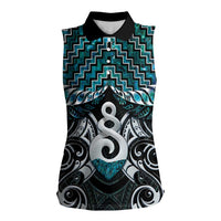 New Zealand Maori Women Sleeveless Polo Shirt Poutama Pikorua Turquoise Paua Shell LT05 Female Turquoise - Polynesian Pride