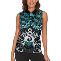 New Zealand Maori Women Sleeveless Polo Shirt Poutama Pikorua Turquoise Paua Shell LT05 - Polynesian Pride