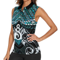 New Zealand Maori Women Sleeveless Polo Shirt Poutama Pikorua Turquoise Paua Shell LT05 - Polynesian Pride
