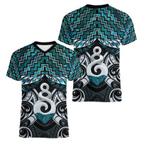 New Zealand Maori Women V-Neck T-Shirt Poutama Pikorua Turquoise Paua Shell LT05 - Polynesian Pride